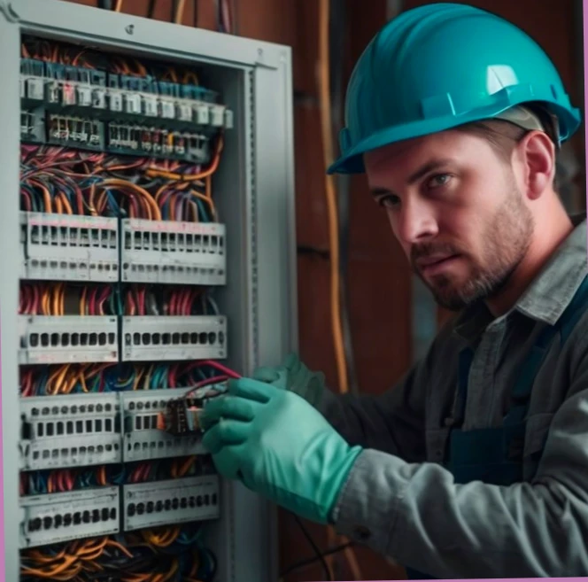 un operaio sta lavorando su un quadro elettrico